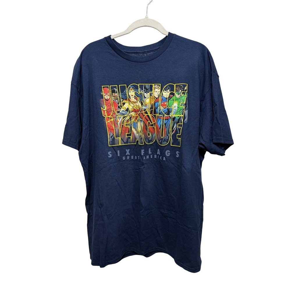 Six Flags‎ Justice League T-Shirt Mens XL Navy Blue DC Superheroes Graphic Tee
